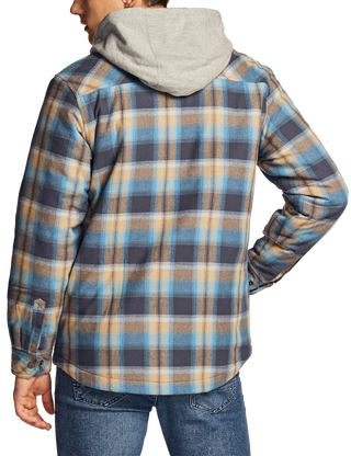 Quilted Lined Flannel Hooded Shirt Jacket with Zipper [HOK740]