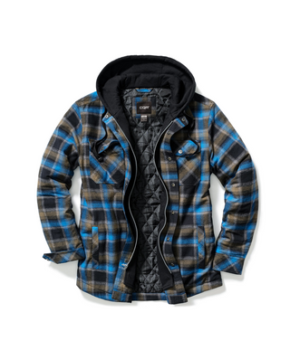 Quilted Lined Flannel Hooded Shirt Jacket with Zipper [HOK740]